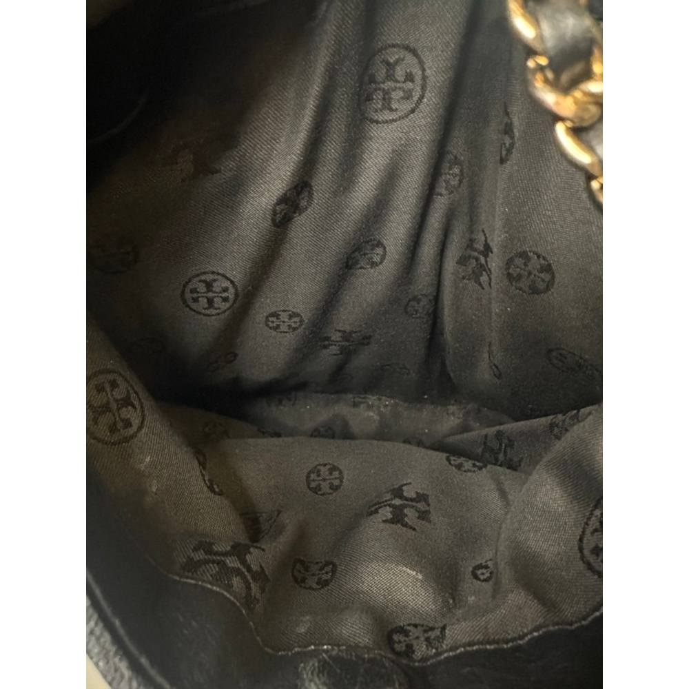 Women's Tory Burch Black Quilted Leather Shoulder Bag One Size Gold Chain - Picture 13 of 16